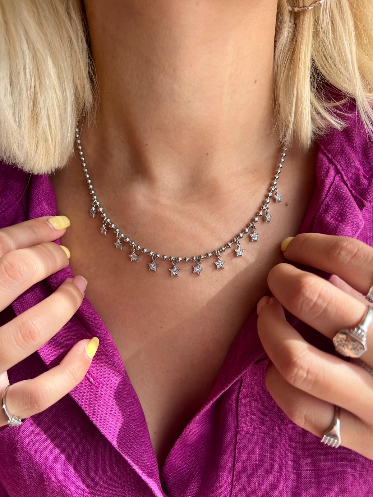 Vip Gümüş Yıldızlı Boncuk Kolye - Görsel 3