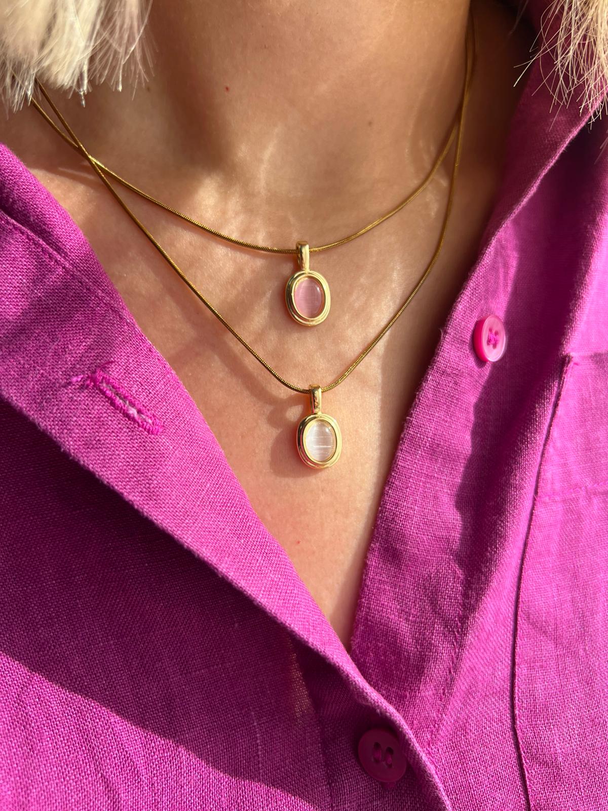 Çelik Pembe Kolye - Görsel 2