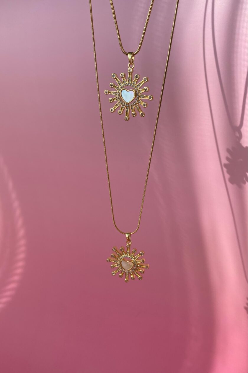 Çelik Gold Taşlı Kalp Kolye - Görsel 2