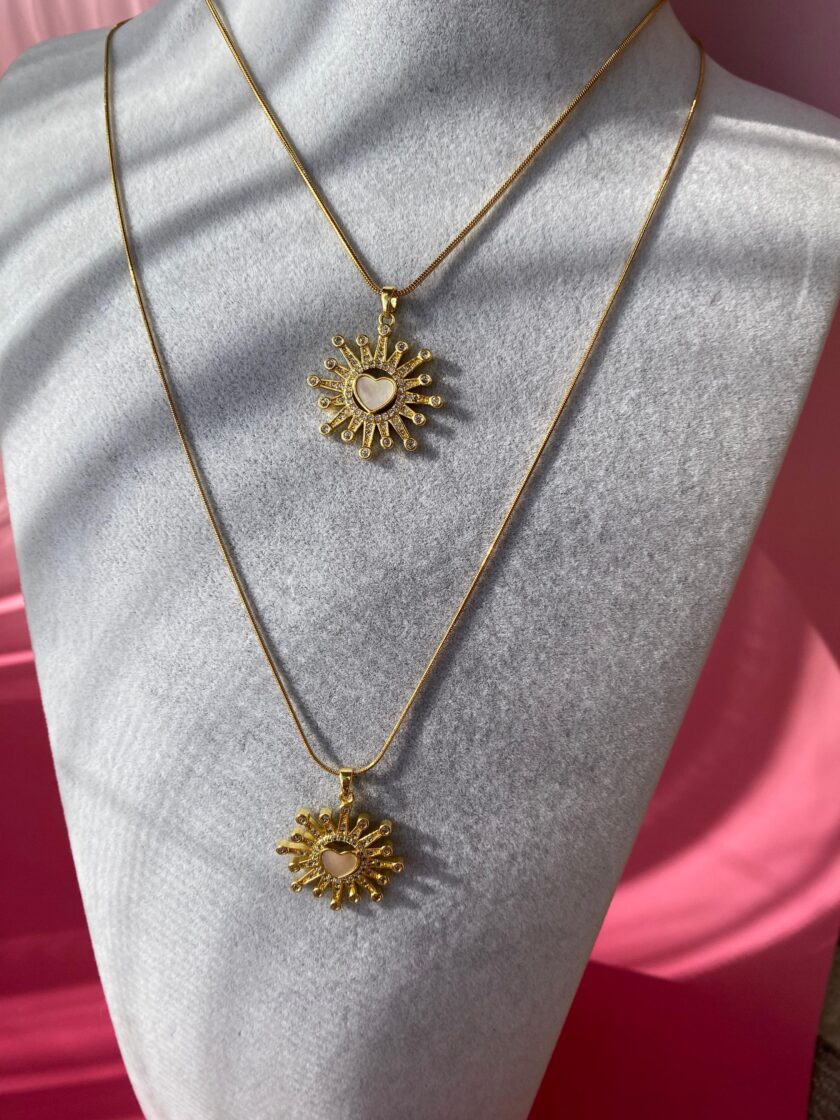 Çelik Gold Taşlı Kalp Kolye - Görsel 5