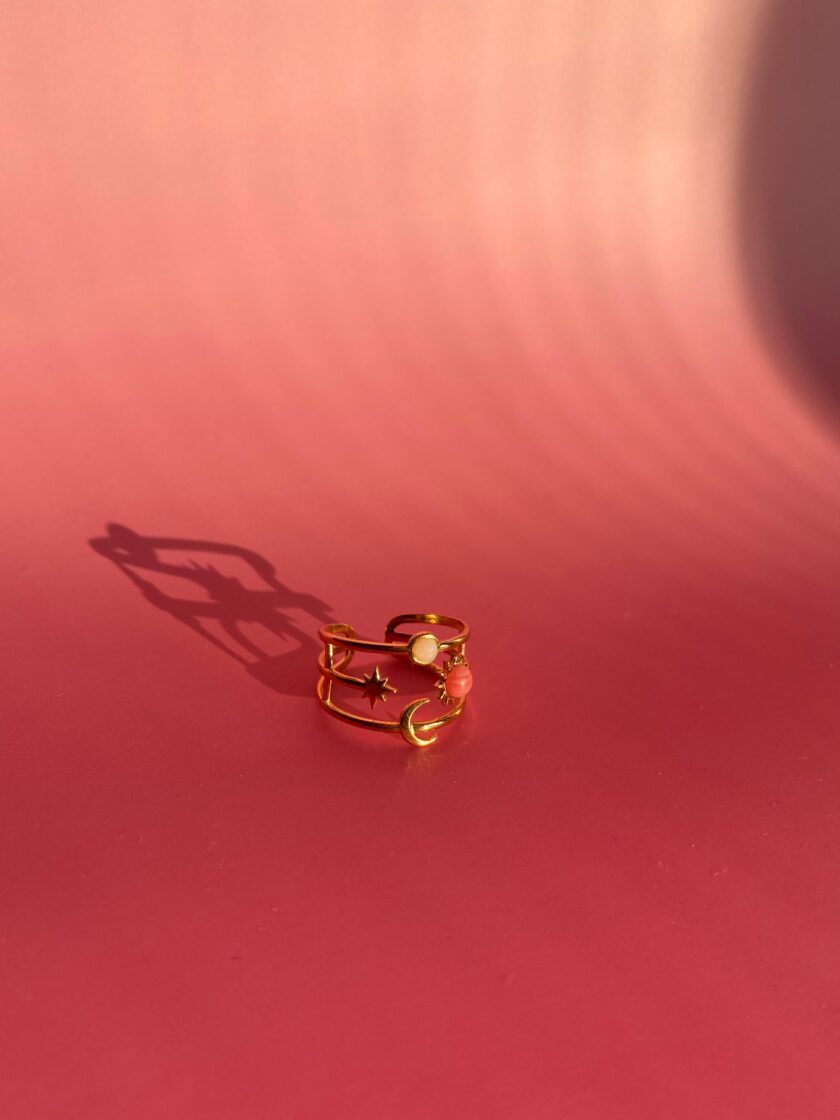 Çelik Vintage Gold Pembe Ayarlanabilir Yüzük - Görsel 2