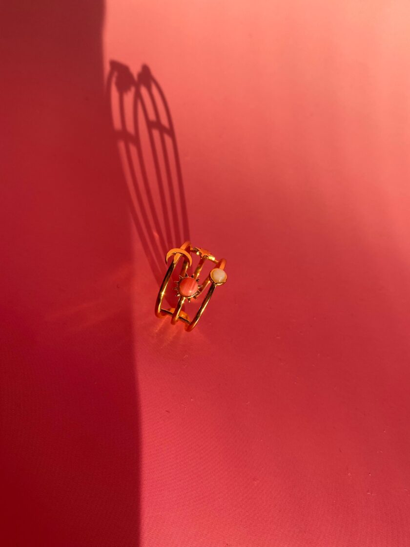 Çelik Vintage Gold Pembe Ayarlanabilir Yüzük - Görsel 3