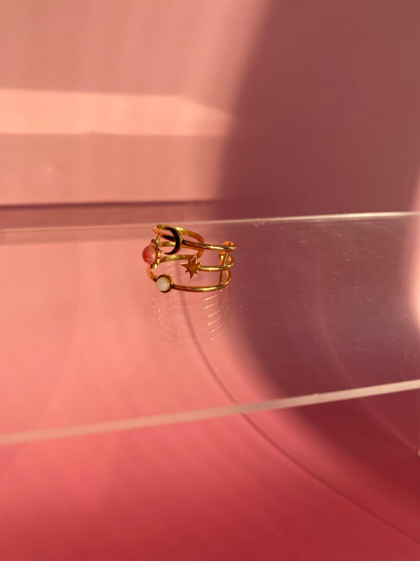 Çelik Vintage Gold Pembe Ayarlanabilir Yüzük - Görsel 4