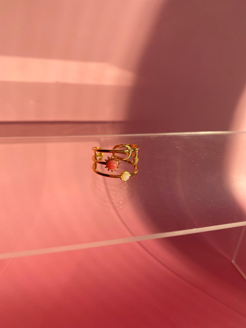 Çelik Vintage Gold Pembe Ayarlanabilir Yüzük - Görsel 5