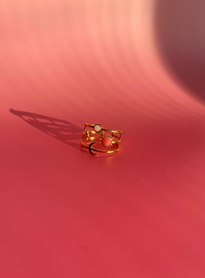 Çelik Vintage Gold Pembe Ayarlanabilir Yüzük