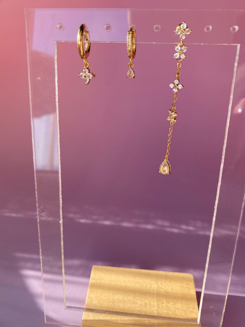 Çelik Gold Uzun Sallantılı Set küpe - Görsel 3