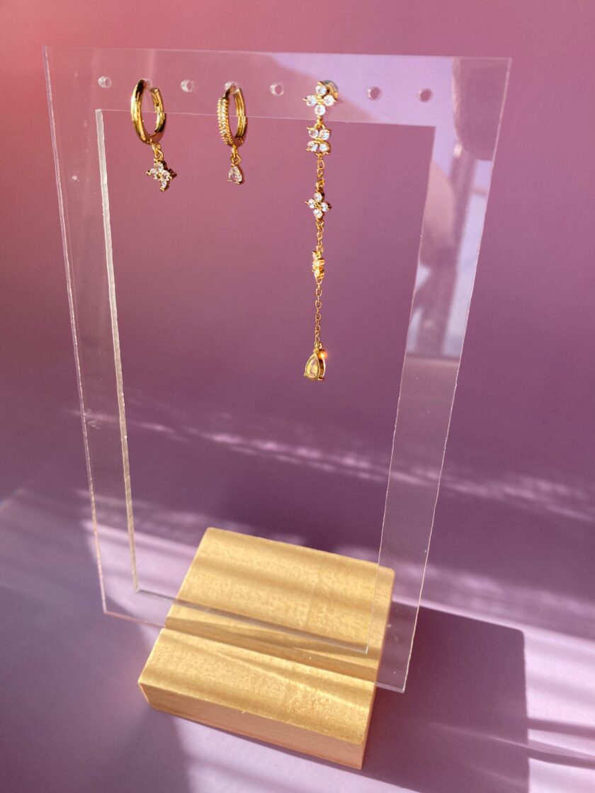 Çelik Gold Uzun Sallantılı Set küpe - Görsel 4