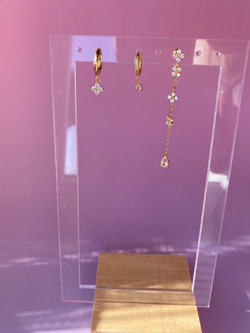 Çelik Gold Uzun Sallantılı Set küpe - Görsel 5