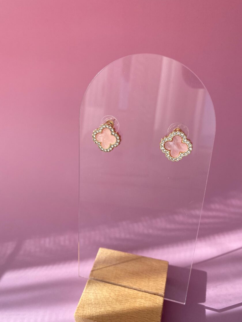 Pembe Taşlı Yonca Küpe - Görsel 2