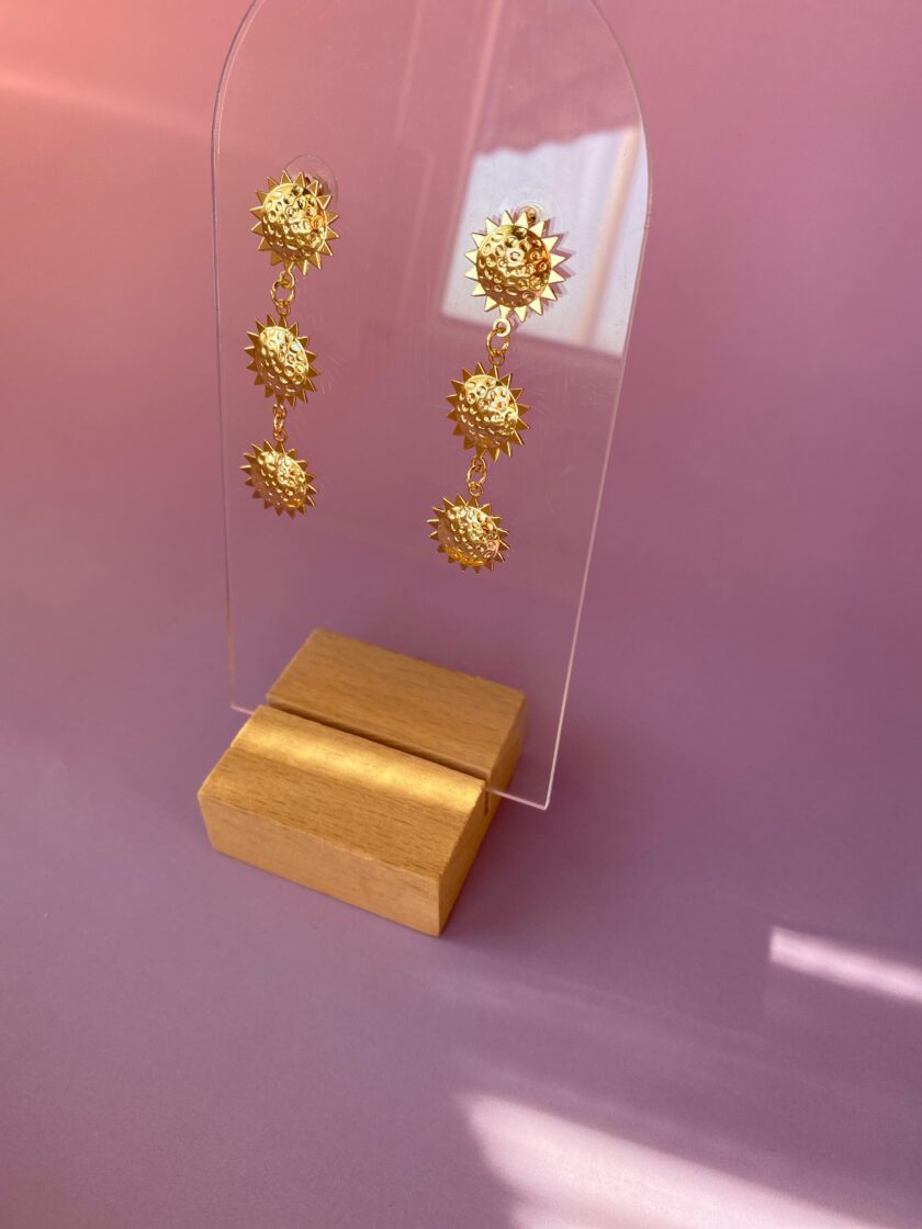 Uzun Sallantılı Gold Küpe - Görsel 4