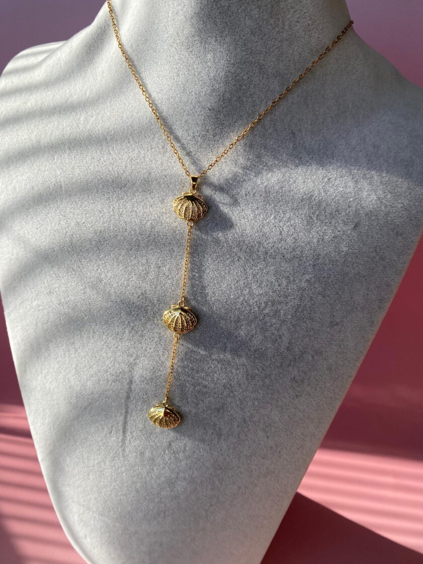 Çelik Deniz Kabuğu Gold Model Y Kolye - Görsel 5