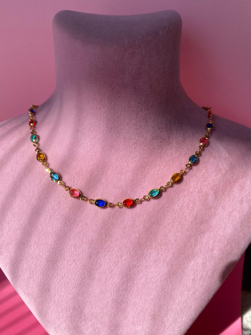VIP Renkli Taşlı Choker Kolye - Görsel 2