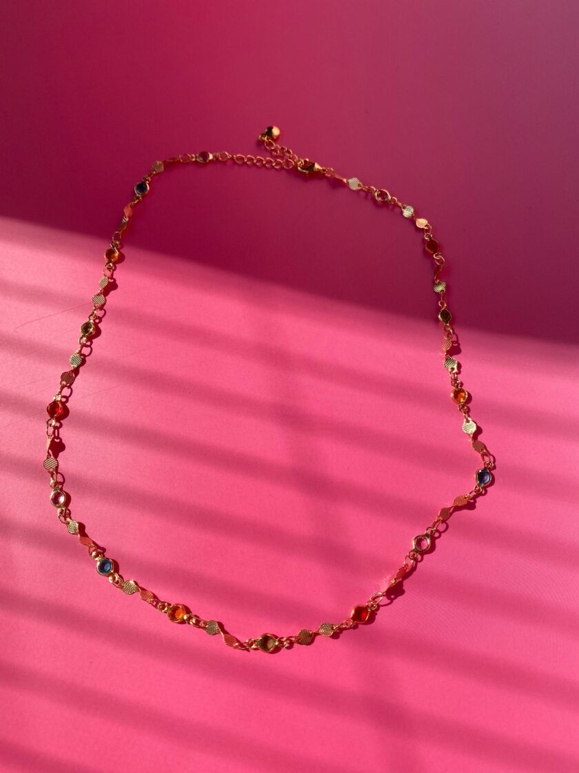 VIP Renkli Taşlı Tasarım Choker Kolye - Görsel 4
