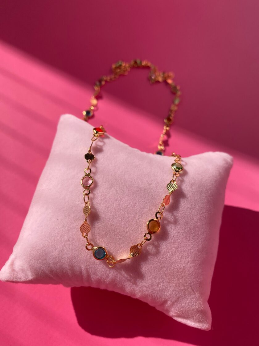 VIP Renkli Taşlı Tasarım Choker Kolye - Görsel 3