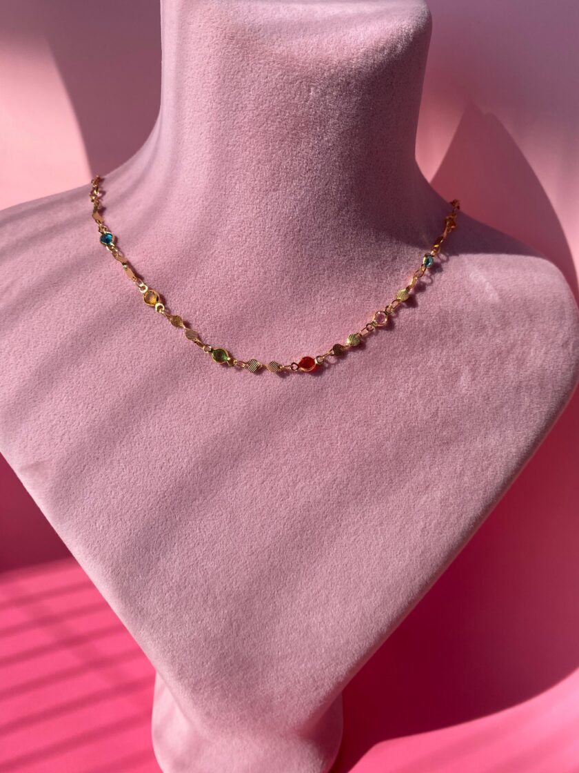 VIP Renkli Taşlı Tasarım Choker Kolye
