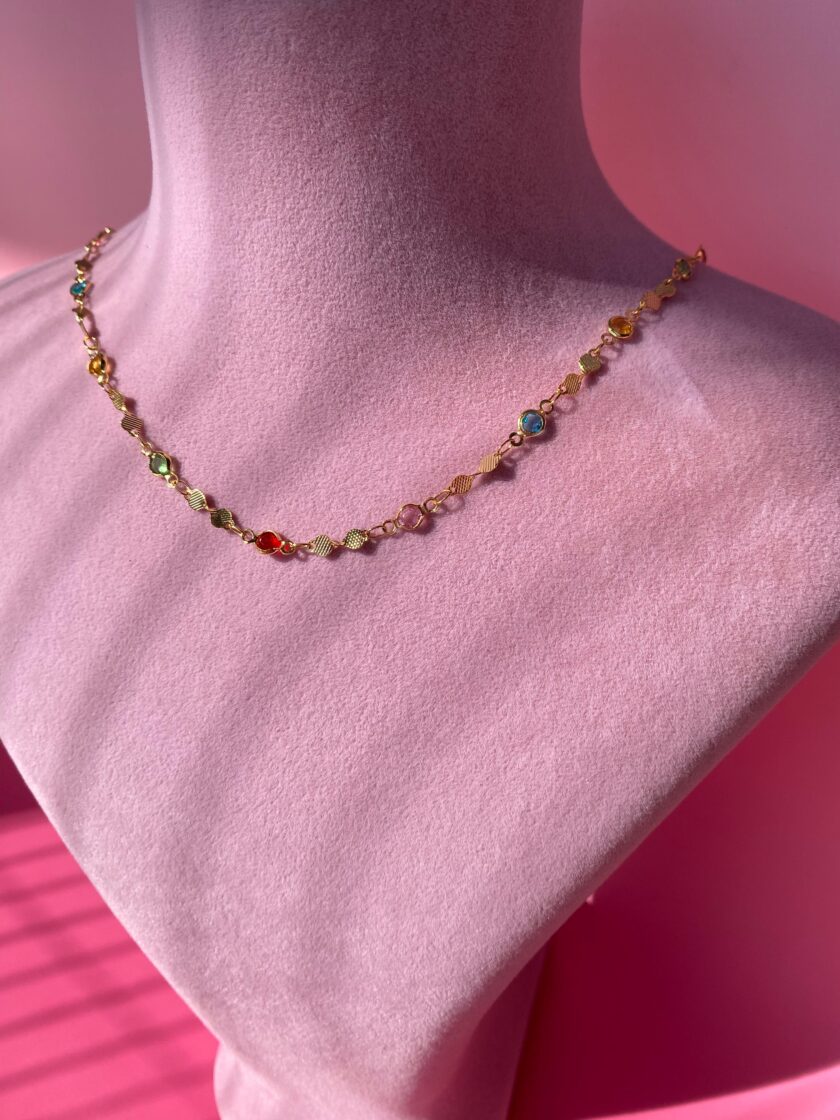 VIP Renkli Taşlı Tasarım Choker Kolye - Görsel 2