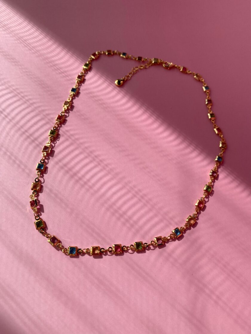 VIP Renkli Kare Choker Kolye - Görsel 4