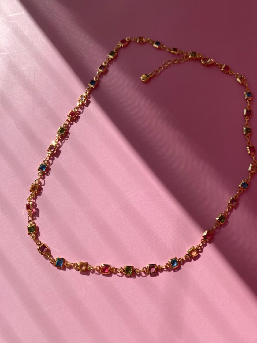 VIP Renkli Kare Choker Kolye - Görsel 5