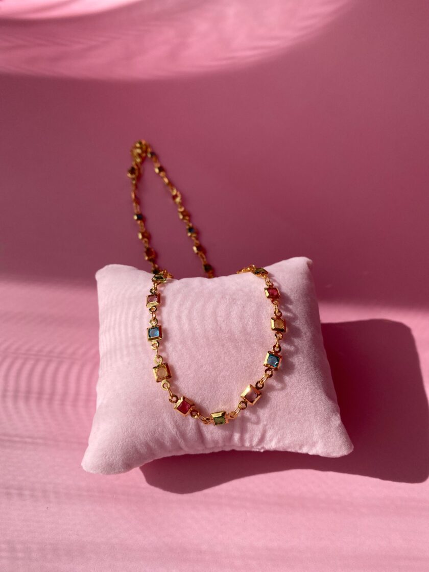 VIP Renkli Kare Choker Kolye - Görsel 3