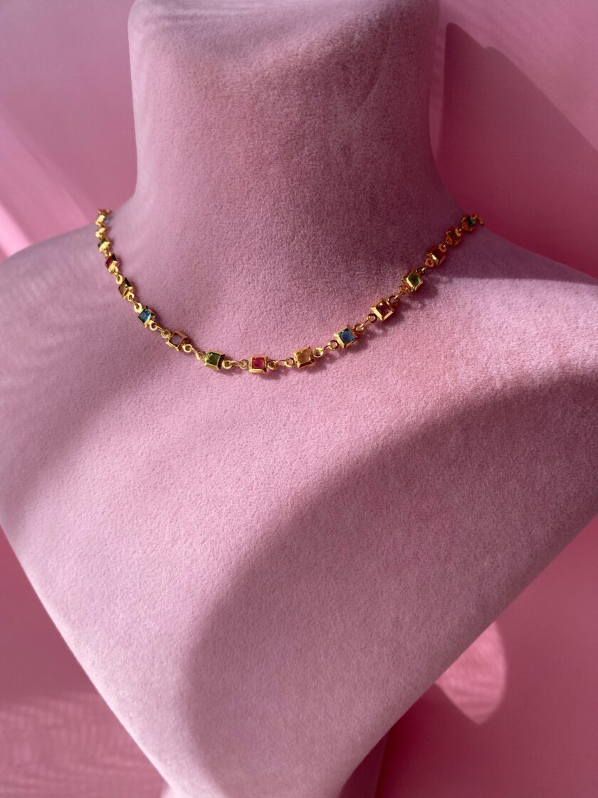 VIP Renkli Kare Choker Kolye - Görsel 2