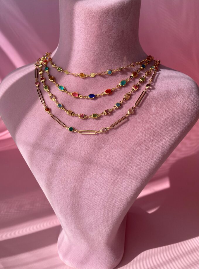 VIP Renkli Kare Choker Kolye