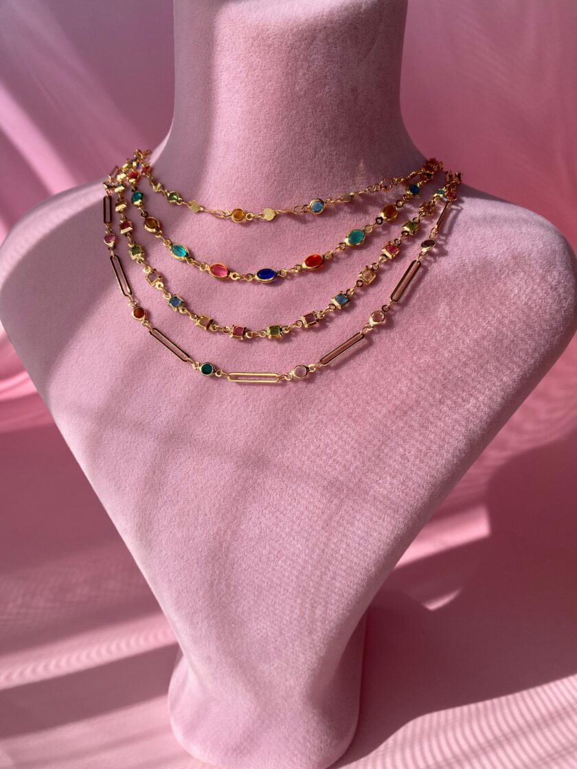 VIP Renkli Kare Choker Kolye