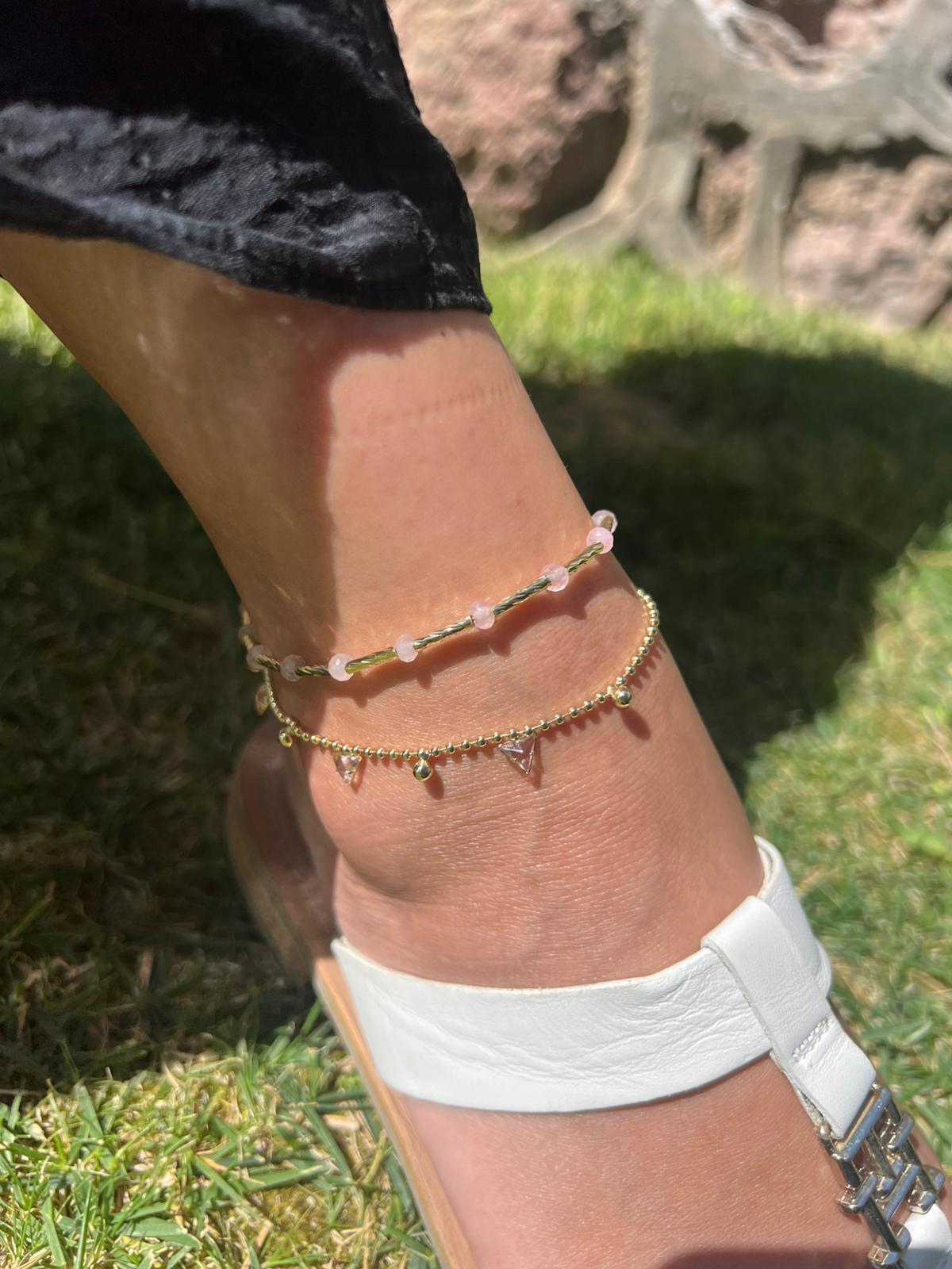 Çelik Pembe Top Boncuk Halhal - Görsel 2