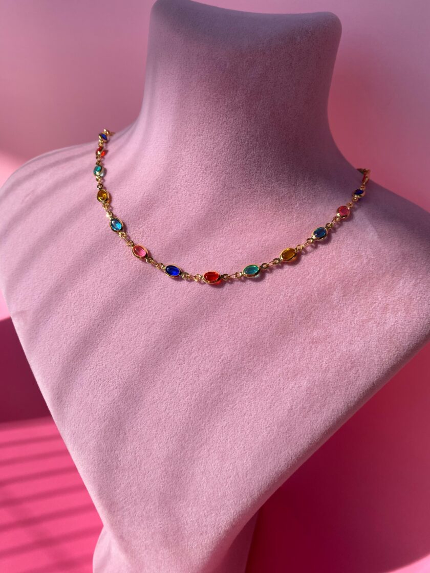 VIP Renkli Taşlı Choker Kolye - Görsel 3