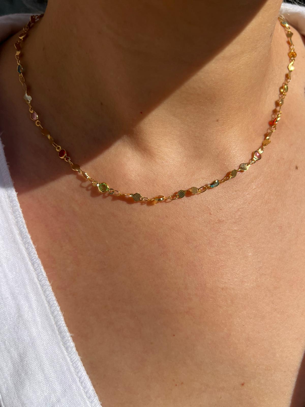 VIP Renkli Taşlı Tasarım Choker Kolye - Görsel 3