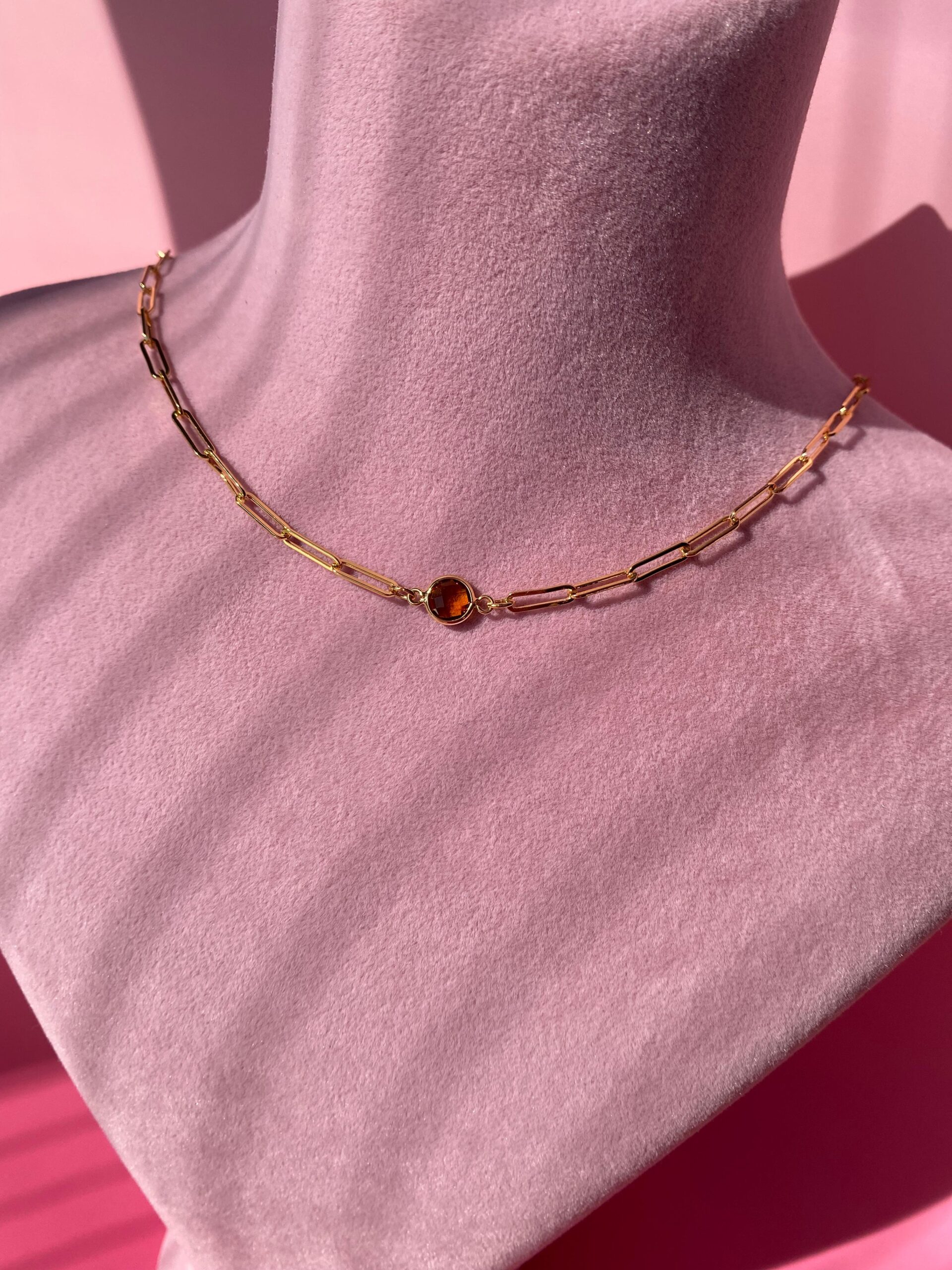 Çelik Kahverengi Taşlı Choker Kolye - Görsel 5