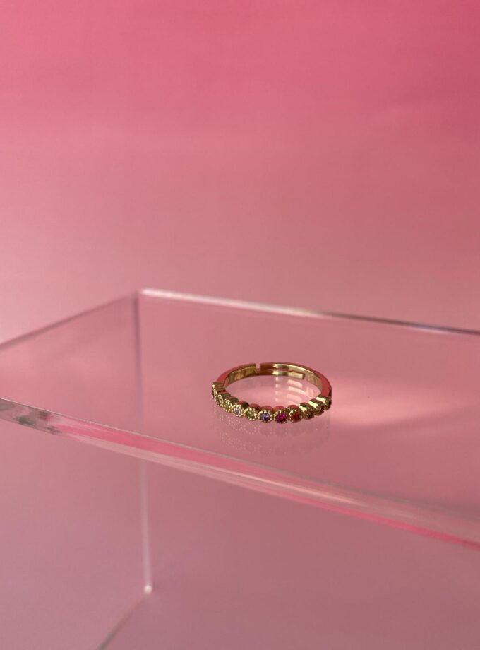 Çelik Renkli İnce Taşlı Ayarlanabilir Yüzük