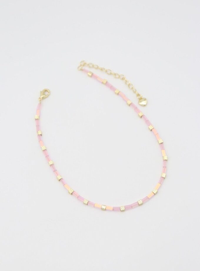 Çelik Pembe Boncuk Halhal