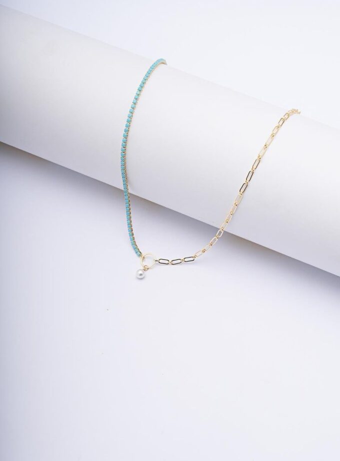 Mavi Taşlı İnci Kolye