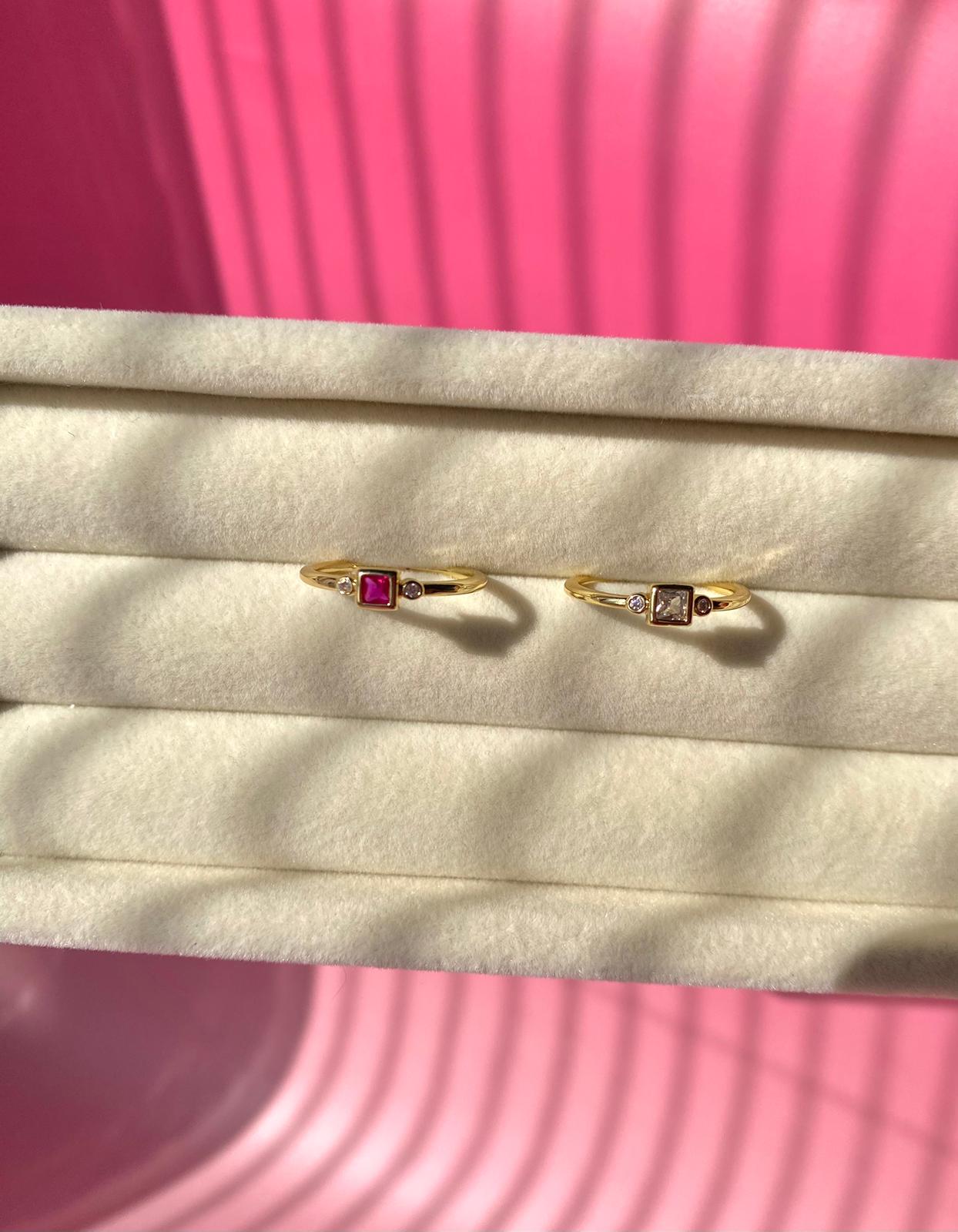 Minik Kare Renkli Taşlı Ayarlanabilir Yüzük - Görsel 2