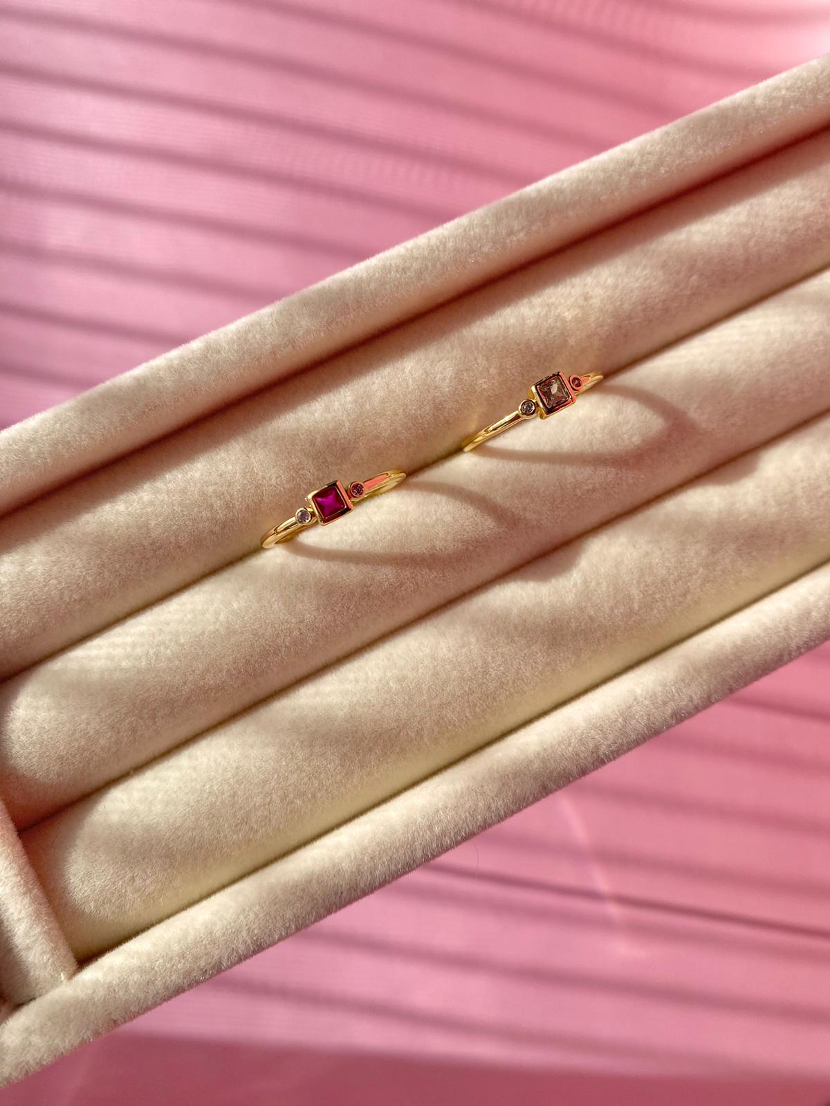 Minik Kare Renkli Taşlı Ayarlanabilir Yüzük - Görsel 5