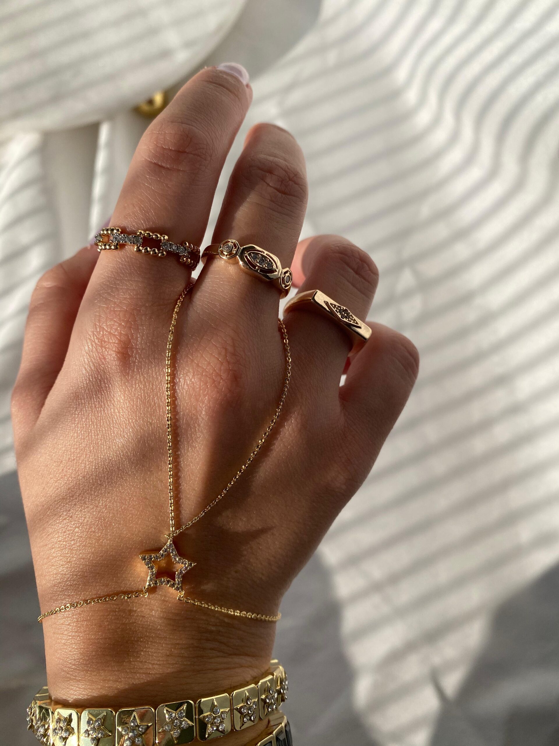 ÇELİK Gold Taşlı Zincir Ayarlanabilir Yüzük - Görsel 2