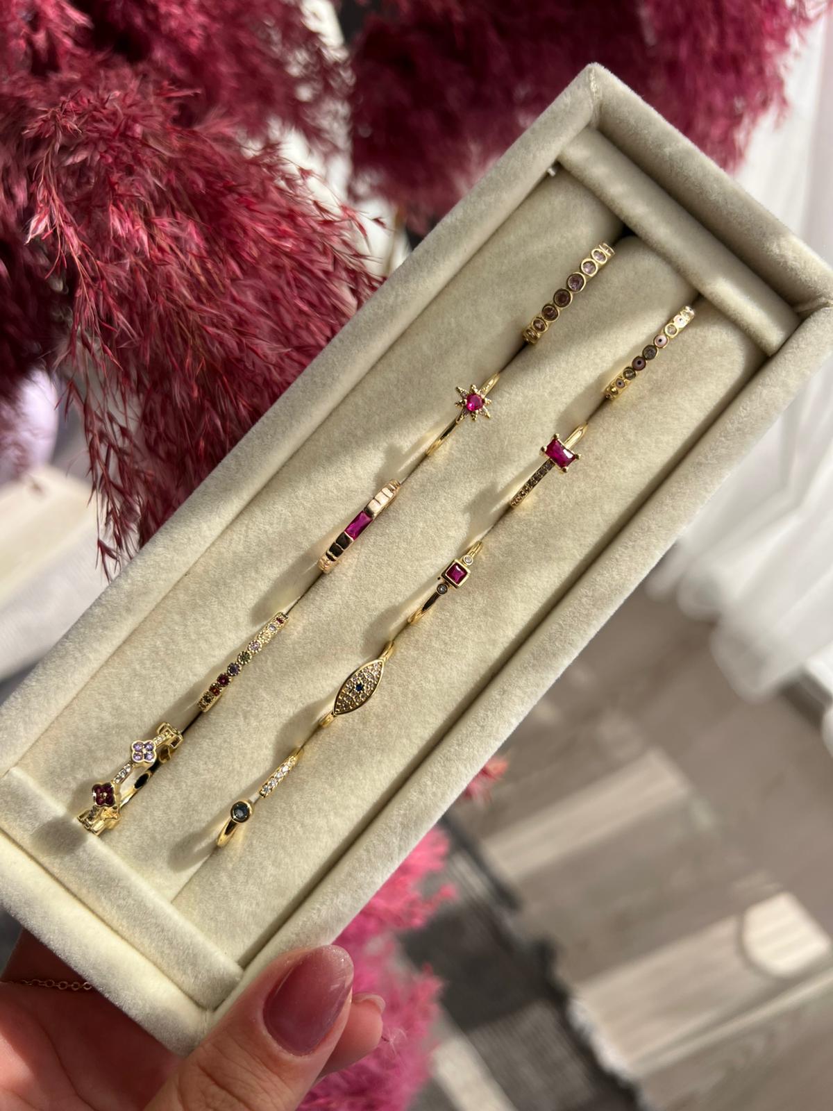 Minik Kare Renkli Taşlı Ayarlanabilir Yüzük - Görsel 6