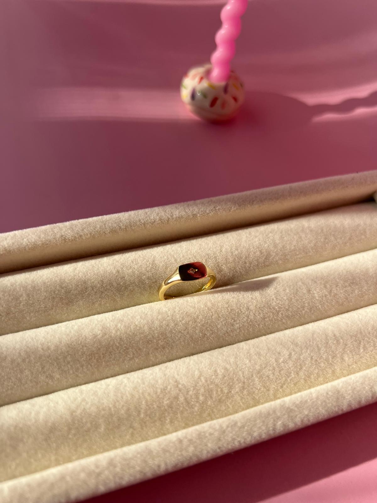 Çelik Taşlı Gold Serçe Parmak Yüzük - Görsel 7