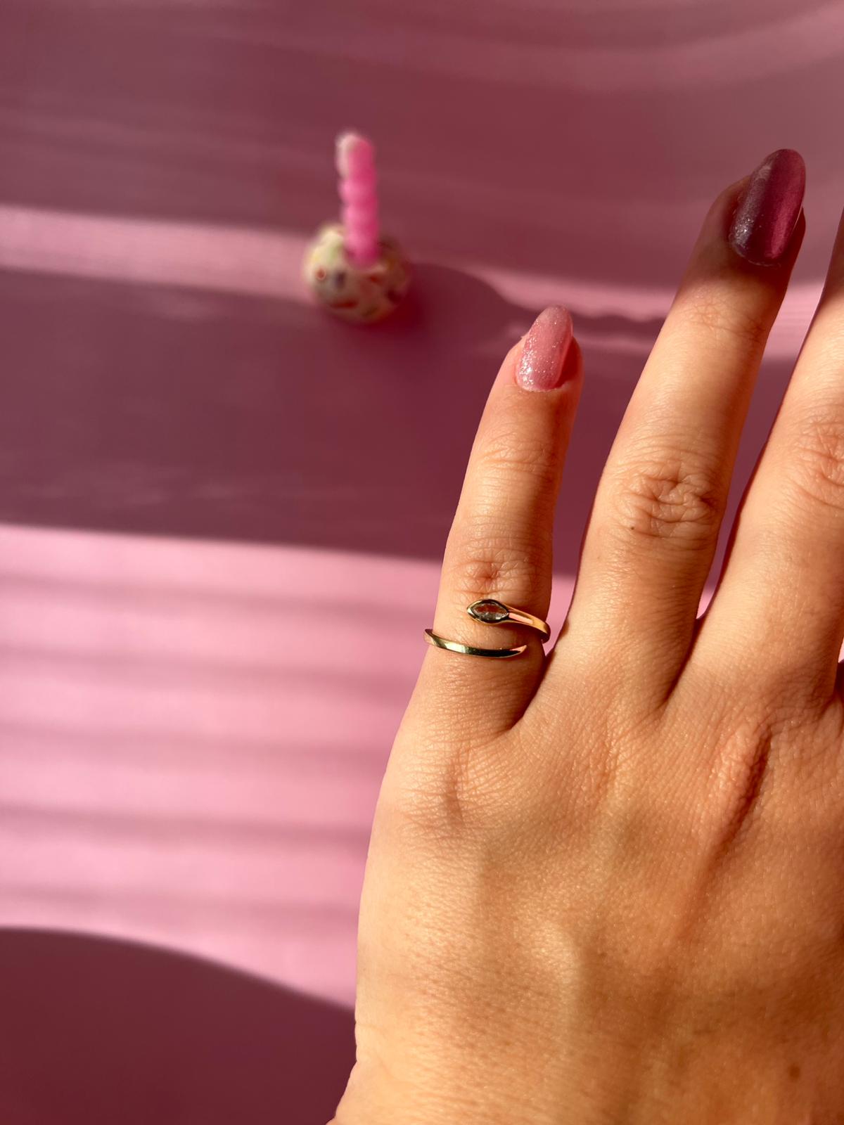 Çelik Gold Damla Taşlı Serçe Parmak Yüzük - Görsel 2