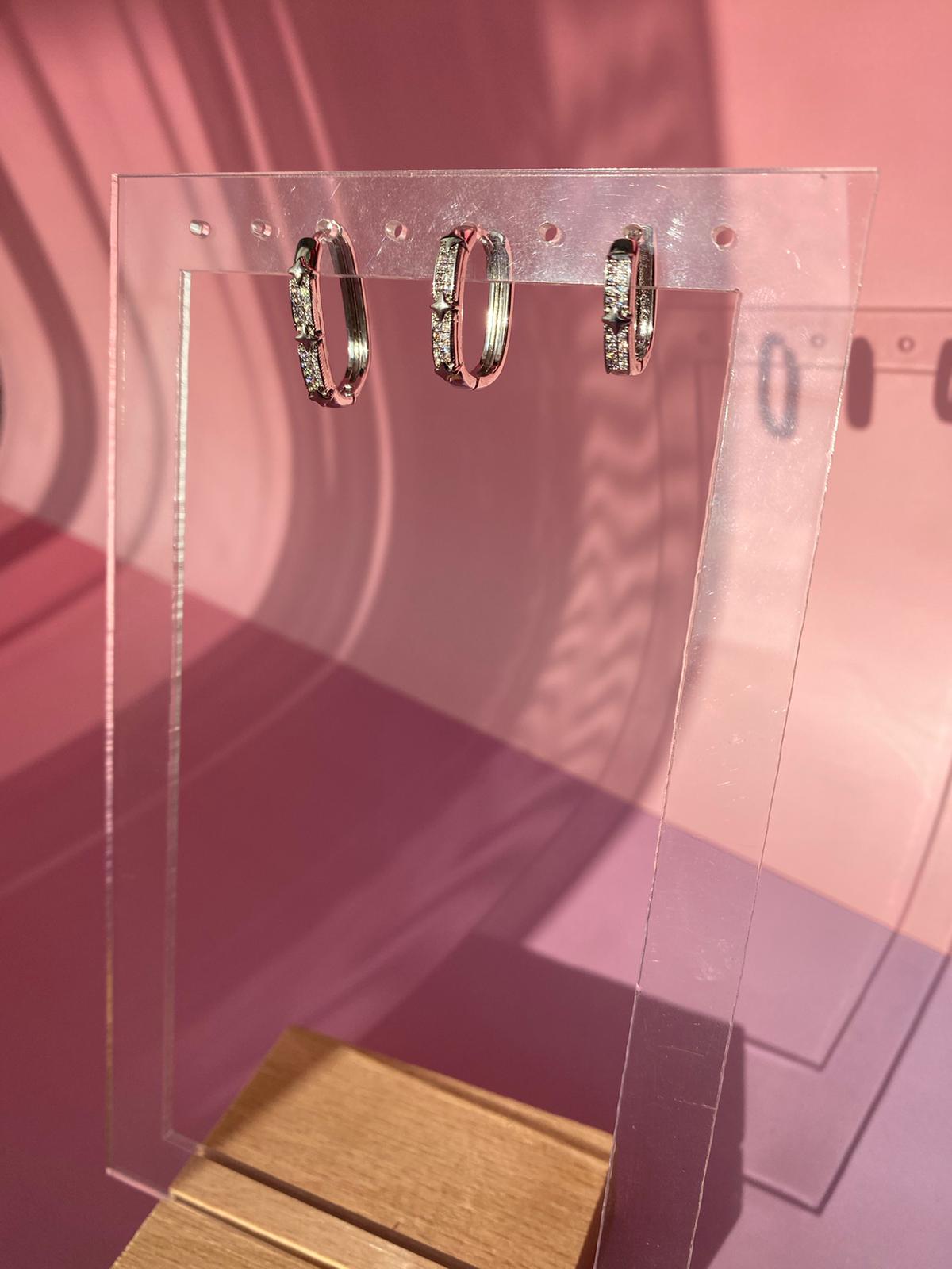 Çelik Üçlü Set Yıldız Dikdörtgen Küpe - Görsel 4