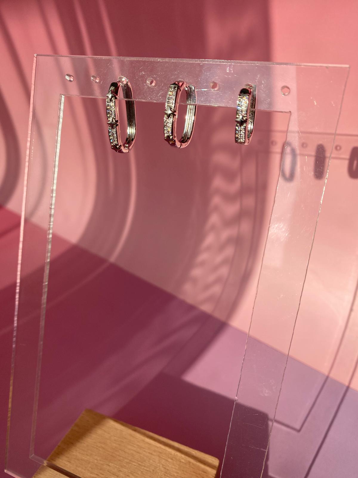 Çelik Üçlü Set Yıldız Dikdörtgen Küpe - Görsel 3