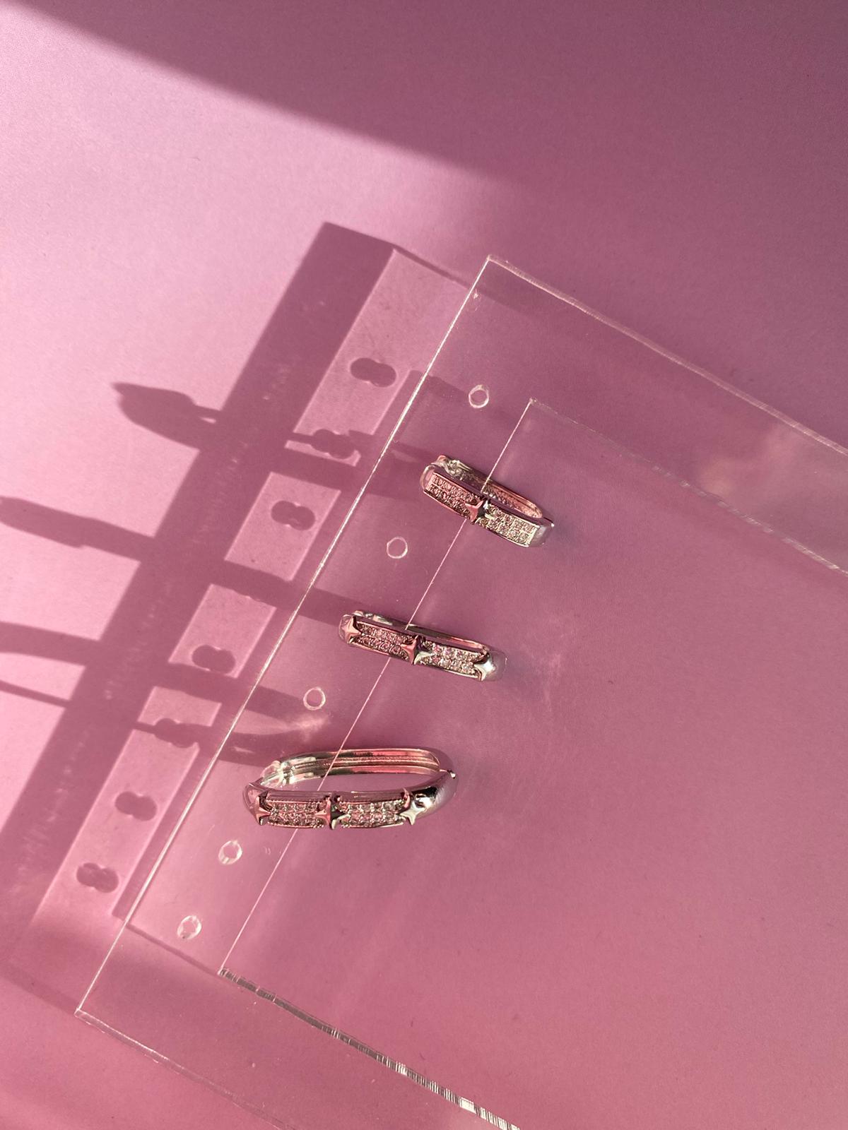 Çelik Üçlü Set Yıldız Dikdörtgen Küpe - Görsel 2