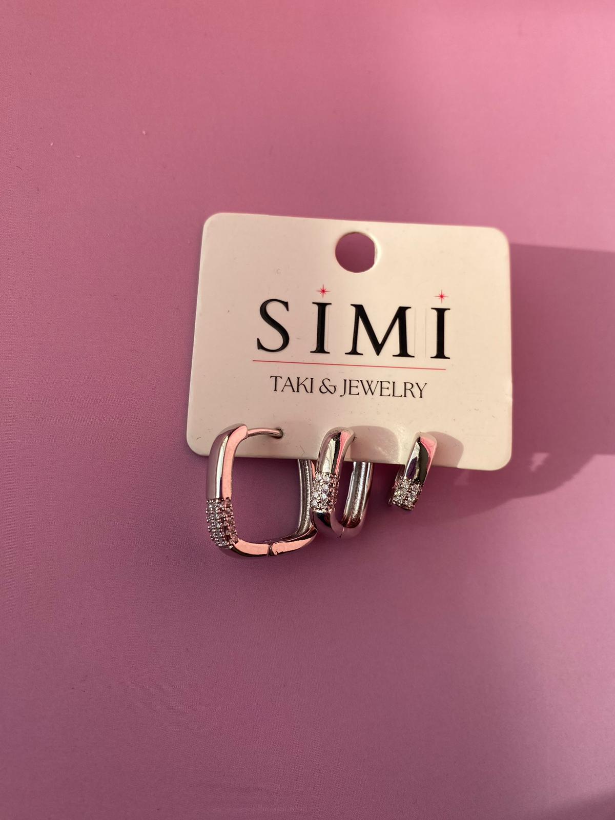 Çelik Üçlü Set Dikdörtgen Küpe