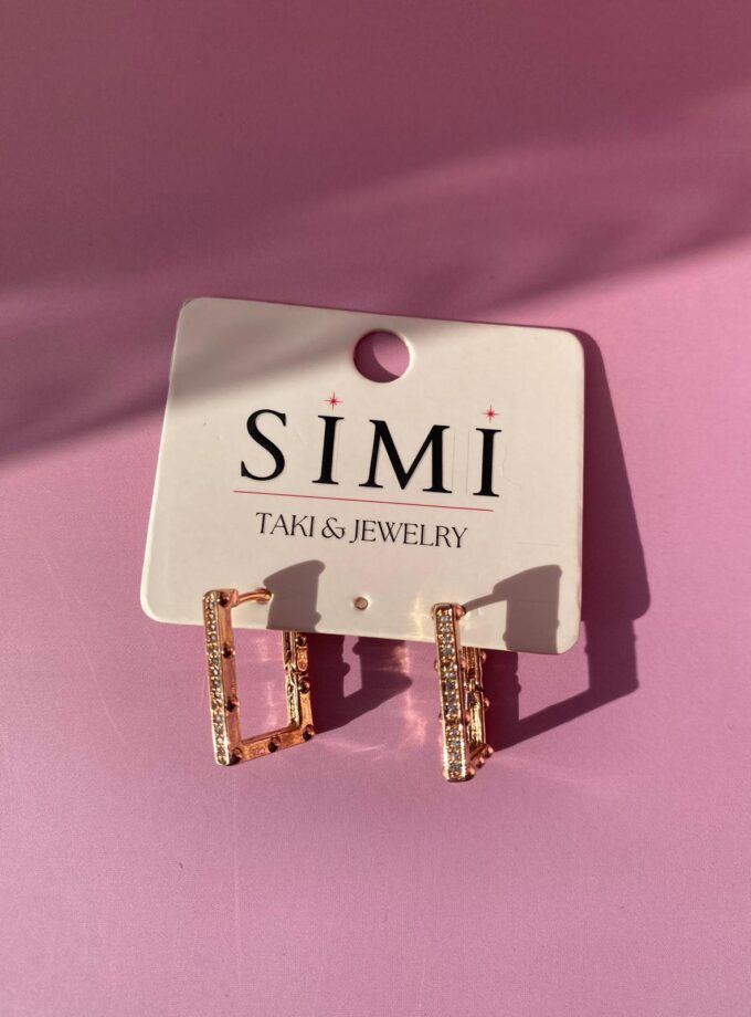 VIP Rose Dikdörtgen Taşlı Küpe