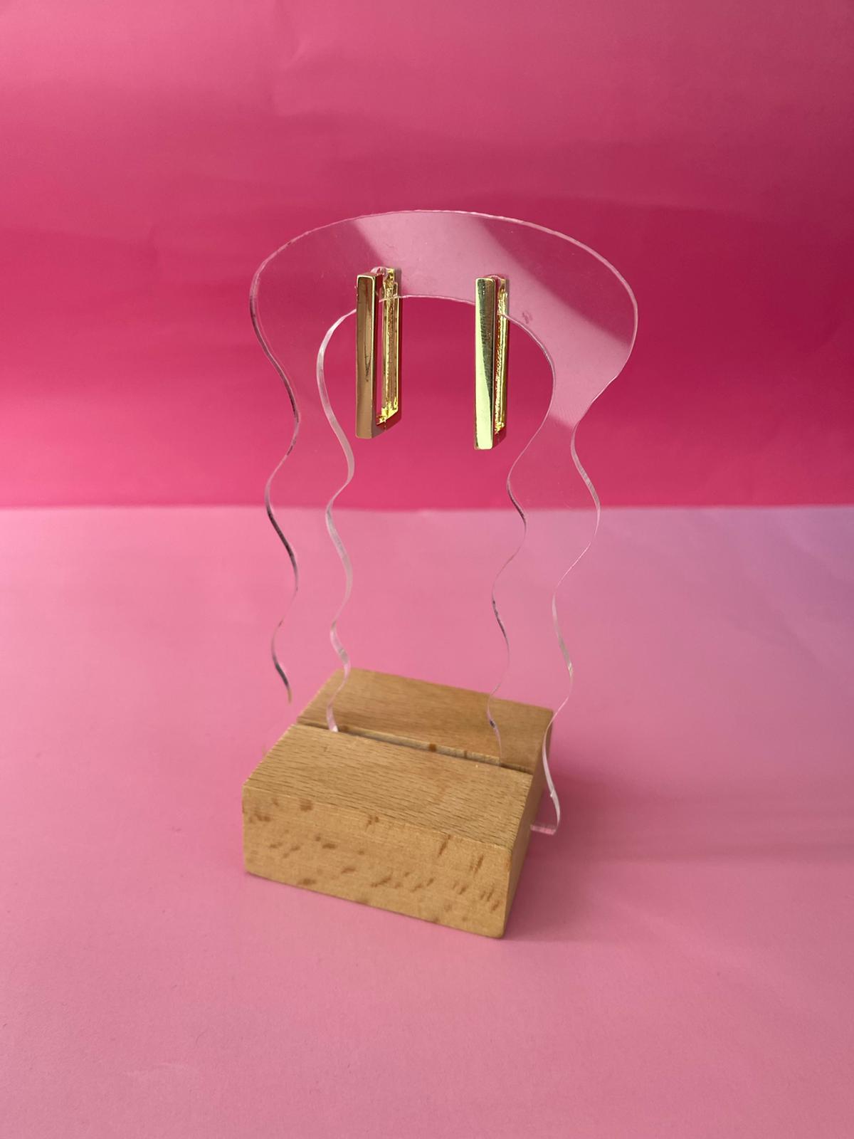 VIP Gold Büyük Boy Dikdörtgen Küpe - Görsel 5