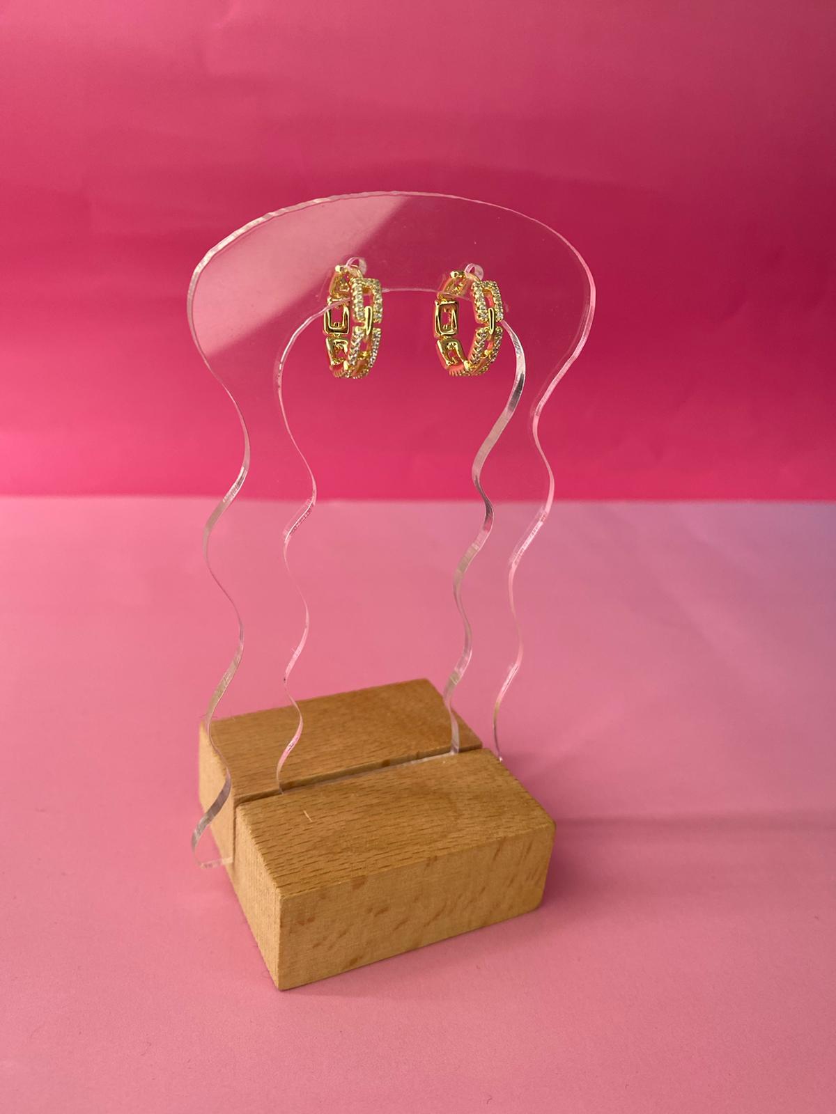 VIP Kare Taşlı Gold Küçük Boy Halka Küpe - Görsel 8