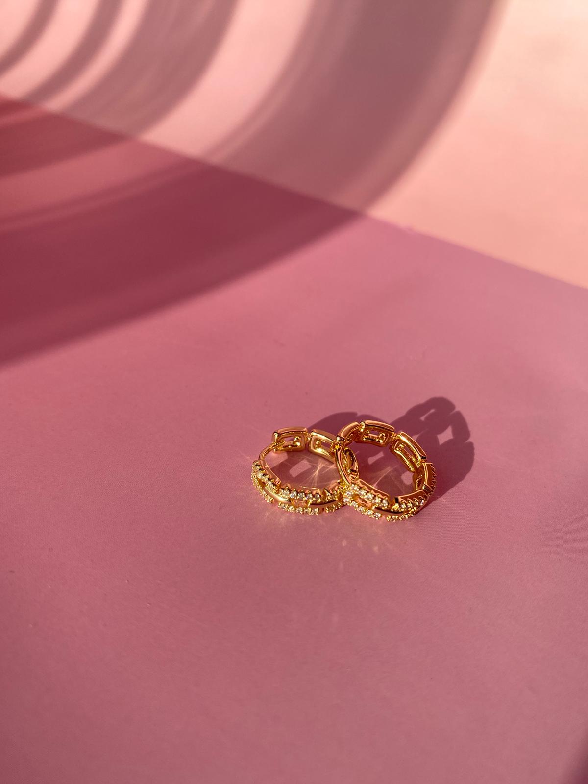 VIP Kare Taşlı Gold Küçük Boy Halka Küpe - Görsel 2