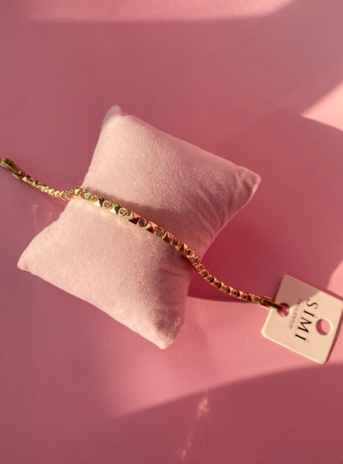 Pembe Yuvarlak Taş Detaylı Bileklik