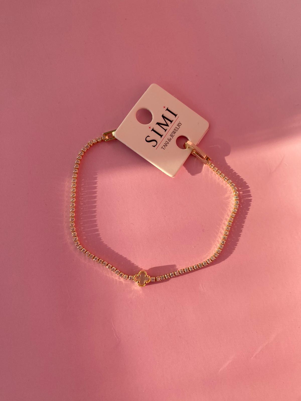 Beyaz Renkli Yonca İnce Su Yolu Bileklik - Görsel 5