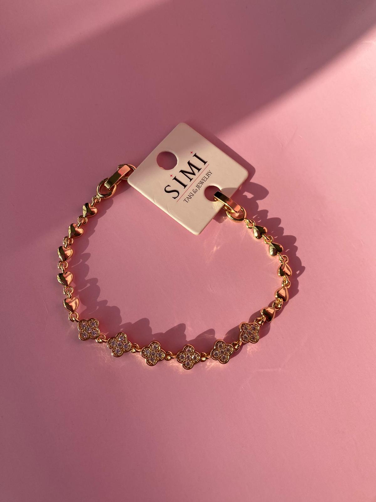 Kalp Detaylı Yonca Taşlı Bileklik - Görsel 2